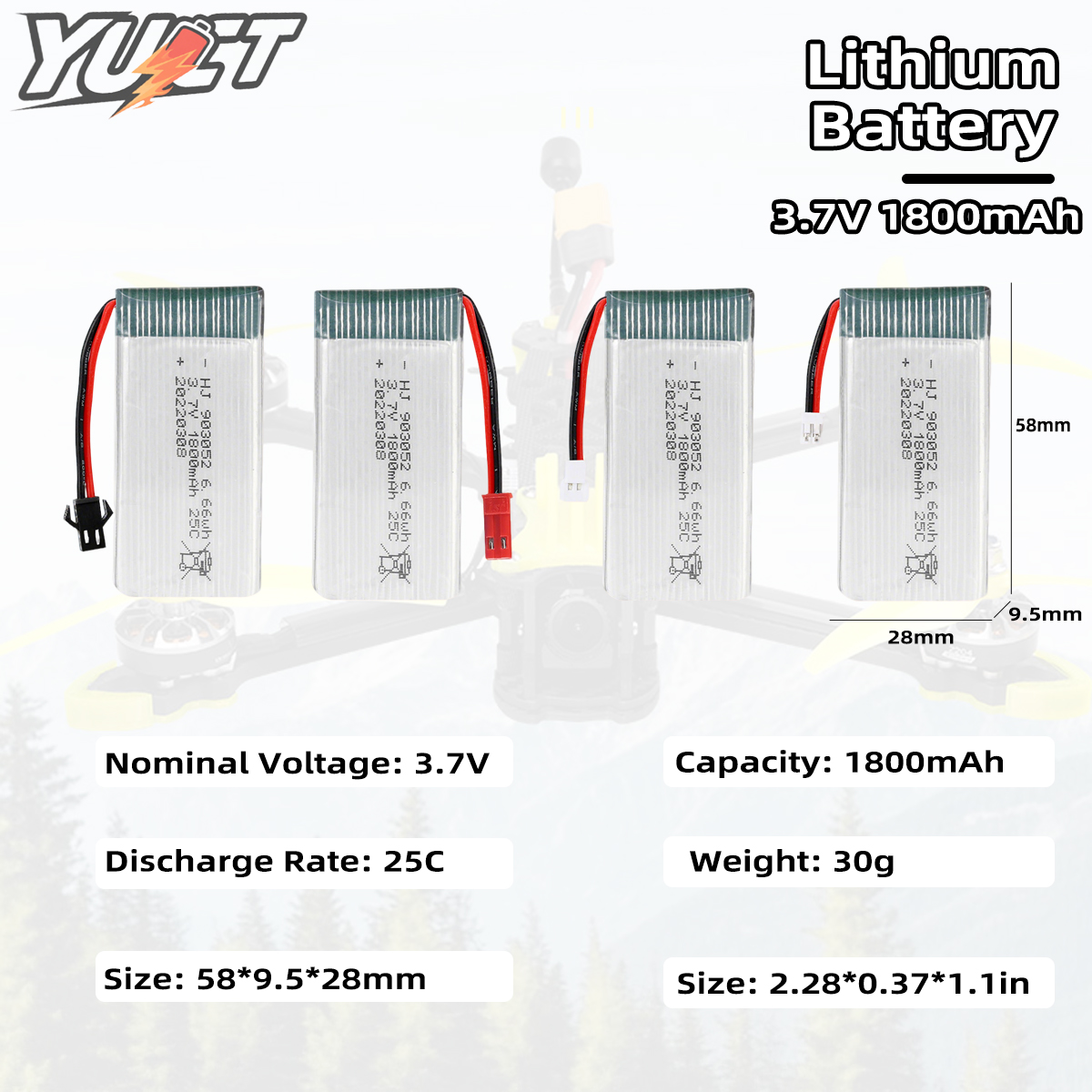 YUCT 3.7V 1800mAh 25C High-Rat - Drone Battery Lipo recensie en prijs