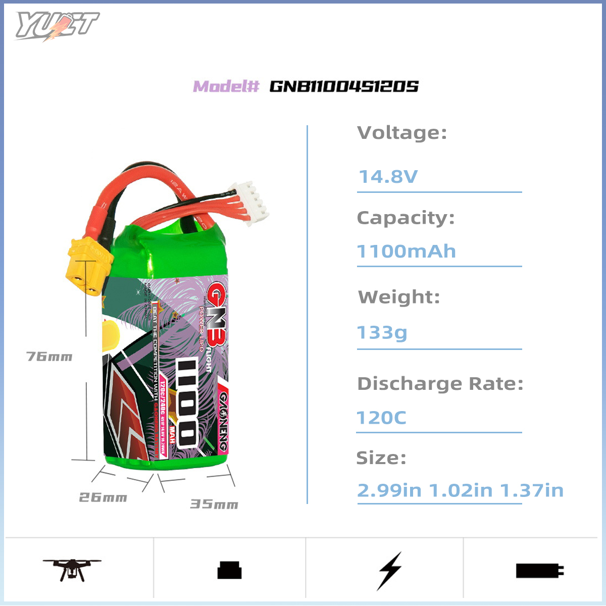YUCT GNB 6S LiPo Battery 22.2V - Drone Battery 6S recensie en prijs