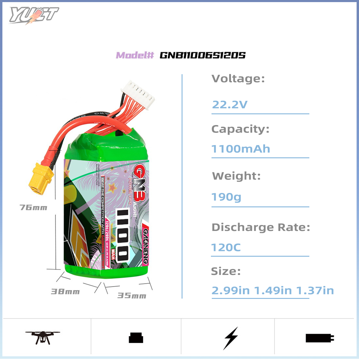 YUCT GNB 6S LiPo Battery 22.2V - Drone Battery 6S recensie en prijs