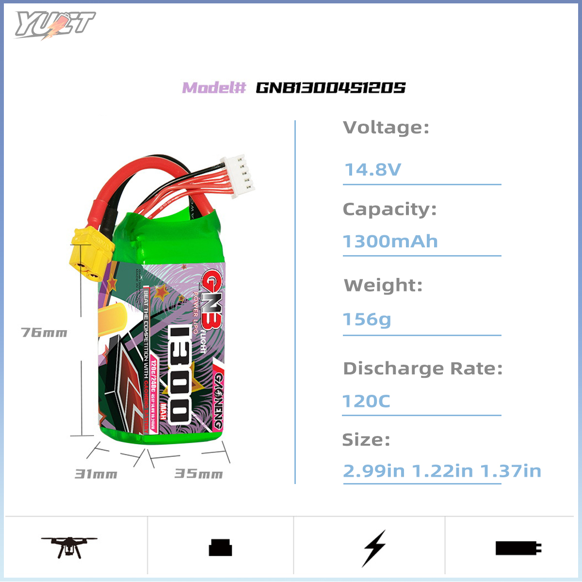 YUCT GNB 6S LiPo Battery 22.2V - Drone Battery 6S recensie en prijs